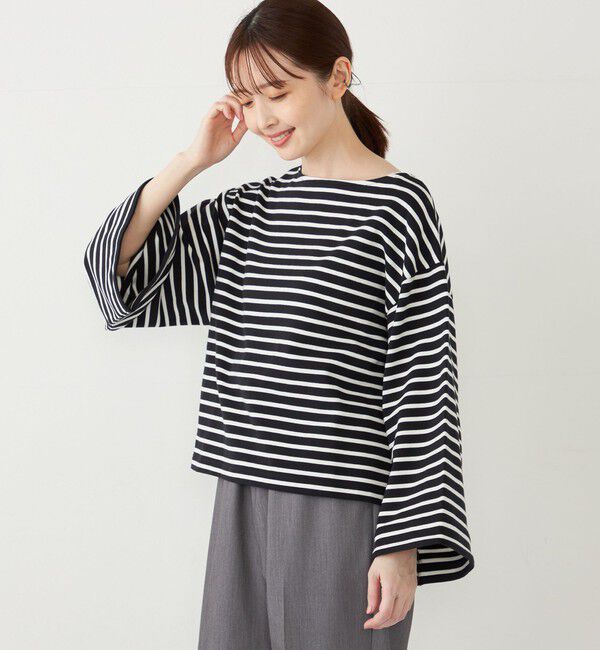 SHIPS Colors 「SHIPS Colors:ミニ裏毛 ボーダー フレアスリーブ トップス」|Tシャツ・カットソー|