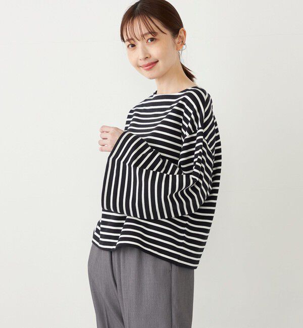 SHIPS Colors 「SHIPS Colors:ミニ裏毛 ボーダー フレアスリーブ トップス」|Tシャツ・カットソー|