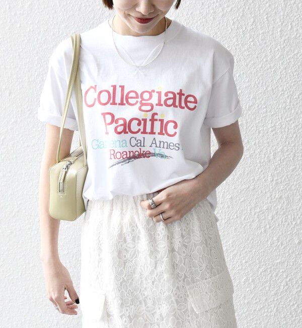 SHIPS any「【SHIPS any別注】Collegiate Pacific:〈洗濯機可能〉V ガゼット プリント & 刺繍 Tシャツ 25SS」|Tシャツ・カットソー|