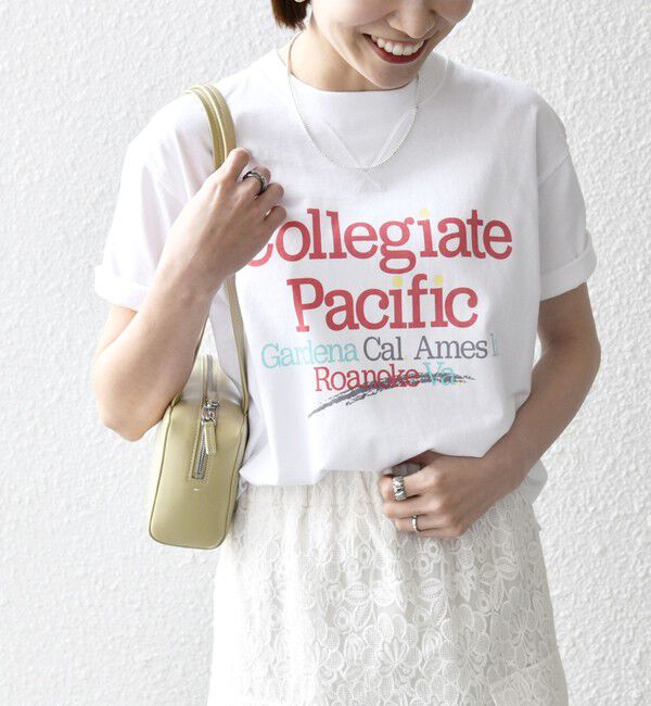 SHIPS any「【SHIPS any別注】Collegiate Pacific:〈洗濯機可能〉V ガゼット プリント & 刺繍 Tシャツ 25SS」|Tシャツ・カットソー|