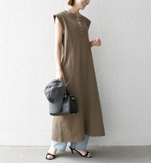 SHIPS any「SHIPS any:〈洗濯機可能〉USAコットン ヘンリーネック Aライン ワンピース」|ワンピース|