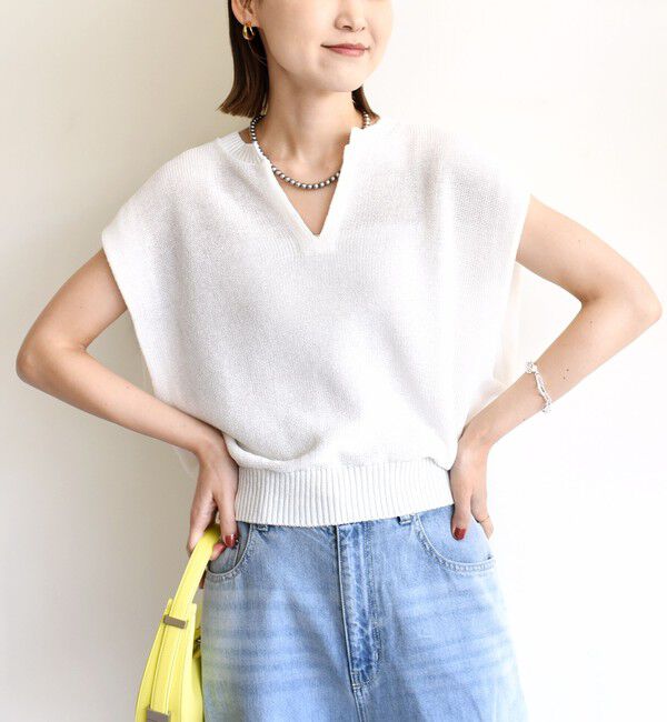 SHIPS for women「〈手洗い可能〉ポリエステル 麻 スキッパー プルオーバー」|プルオーバー|ホワイト