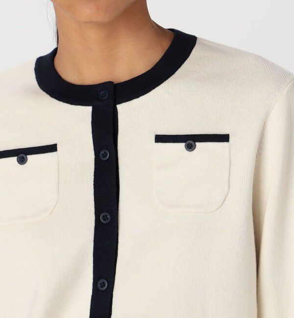 コットンカシミヤ バイカラークルーネックカーディガン（CABaN