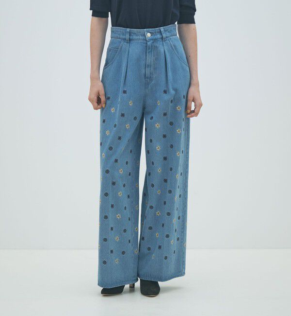 MACPHEE「ボタニカルエンブロイダリーデニム タックワイドパンツ」|デニム|