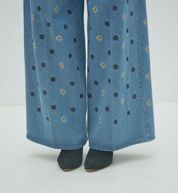 MACPHEE「ボタニカルエンブロイダリーデニム タックワイドパンツ」|デニム|