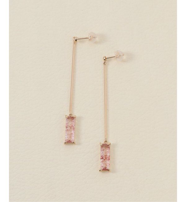  「K10・ストロベリークォーツ スクエアストーン ピアス(両耳)」|ピアス|ゴールド