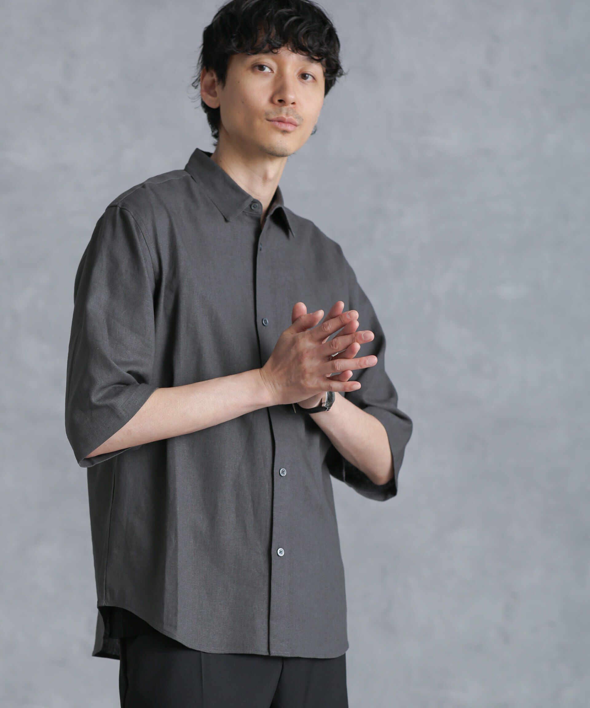 nano･universe「フレンチリネンレギュラーカラーシャツ 7分袖」|シャツ・ブラウス|