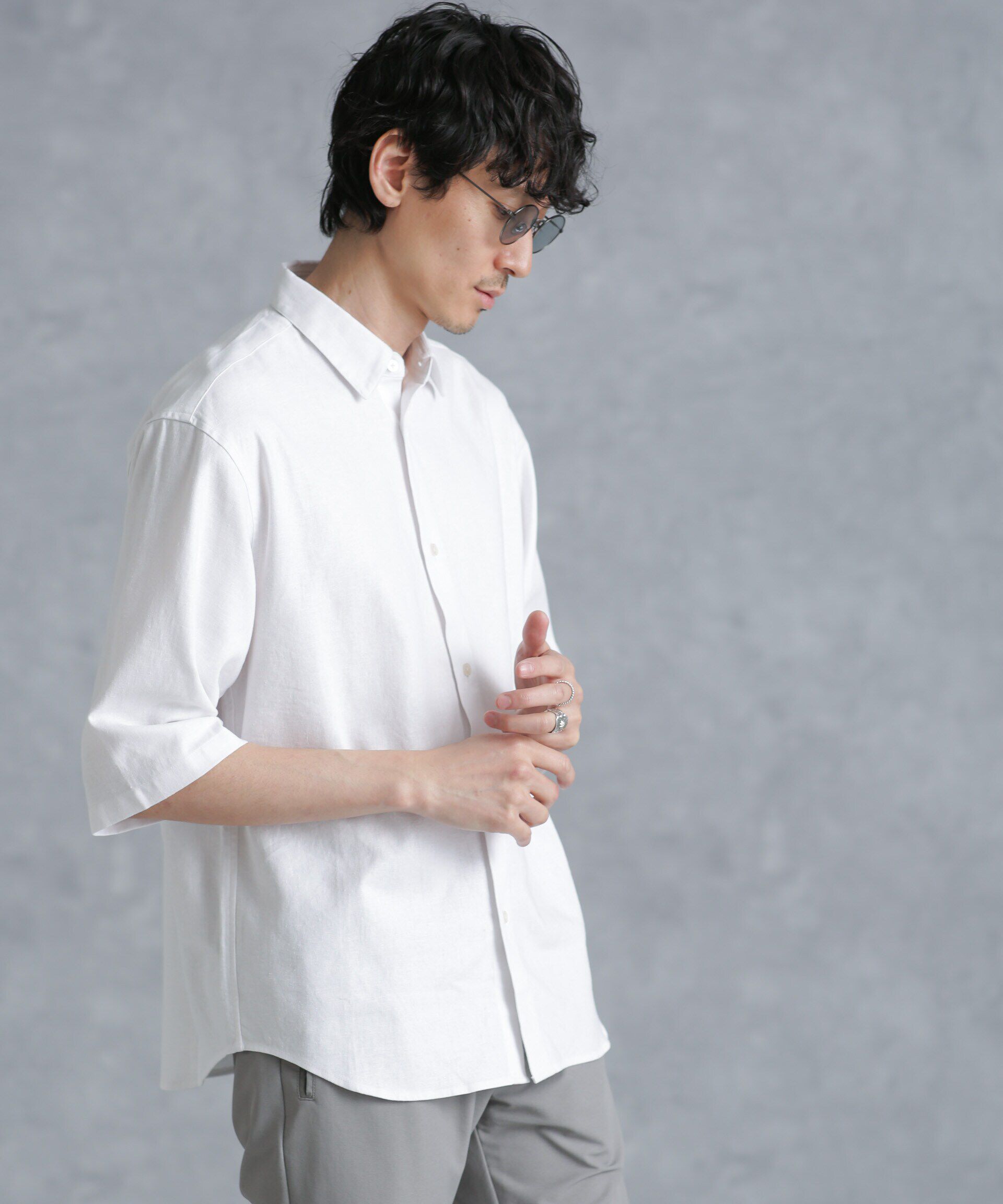 nano･universe「フレンチリネンレギュラーカラーシャツ 7分袖」|シャツ・ブラウス|