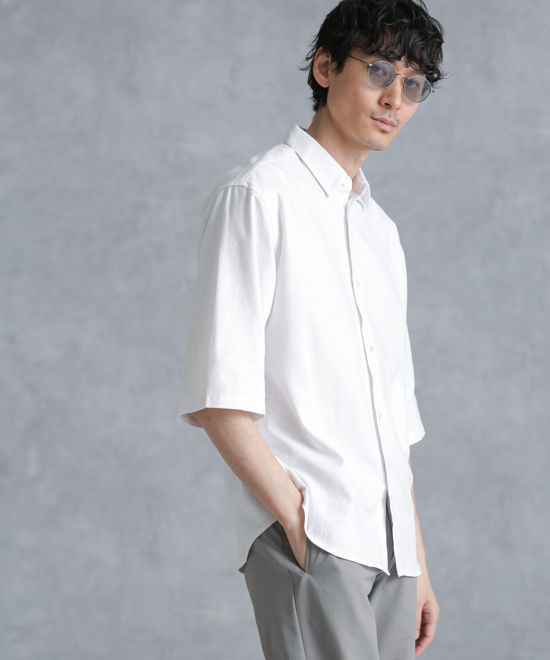 nano･universe「フレンチリネンレギュラーカラーシャツ 7分袖」|シャツ・ブラウス|