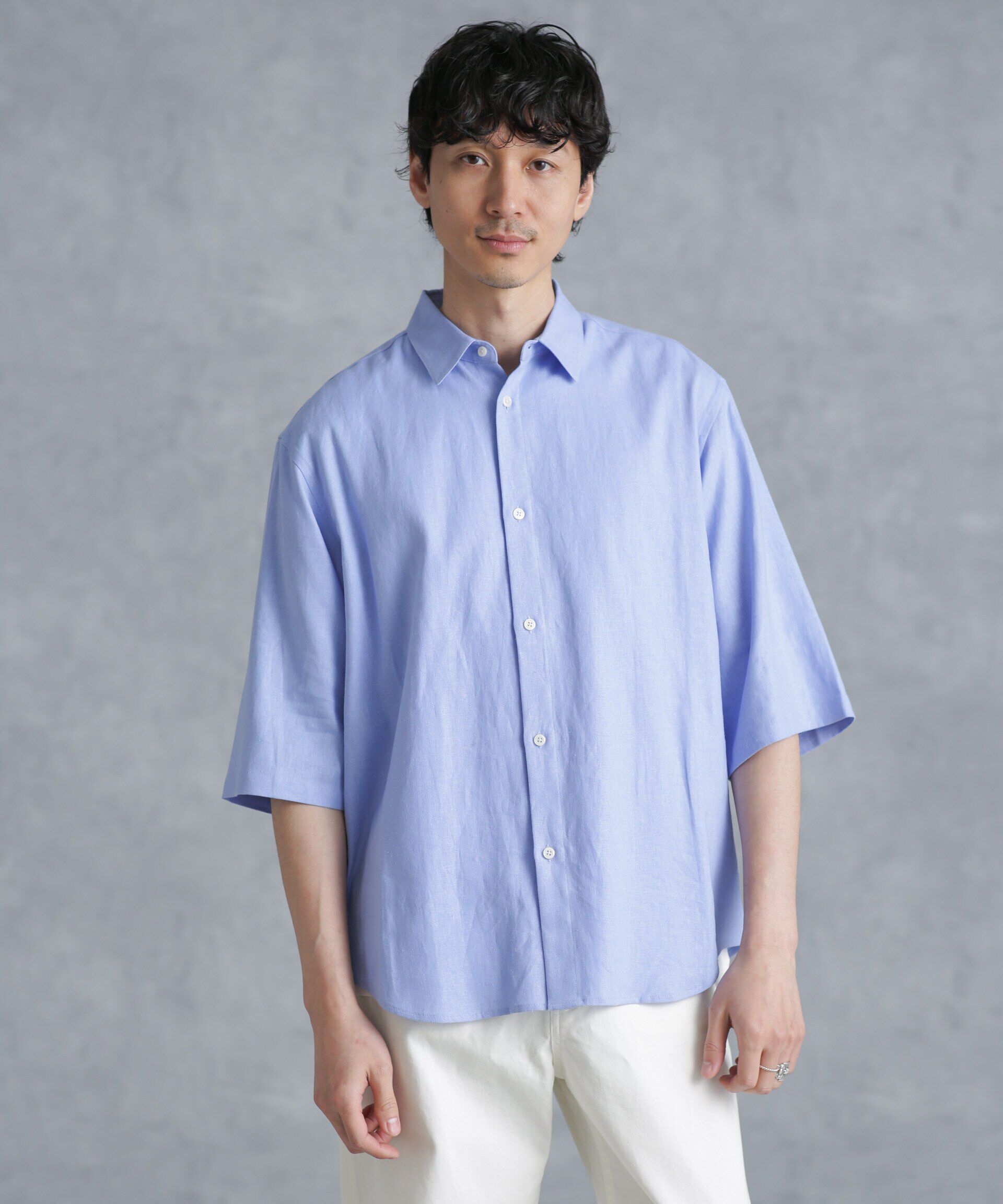 nano･universe「フレンチリネンレギュラーカラーシャツ 7分袖」|シャツ・ブラウス|