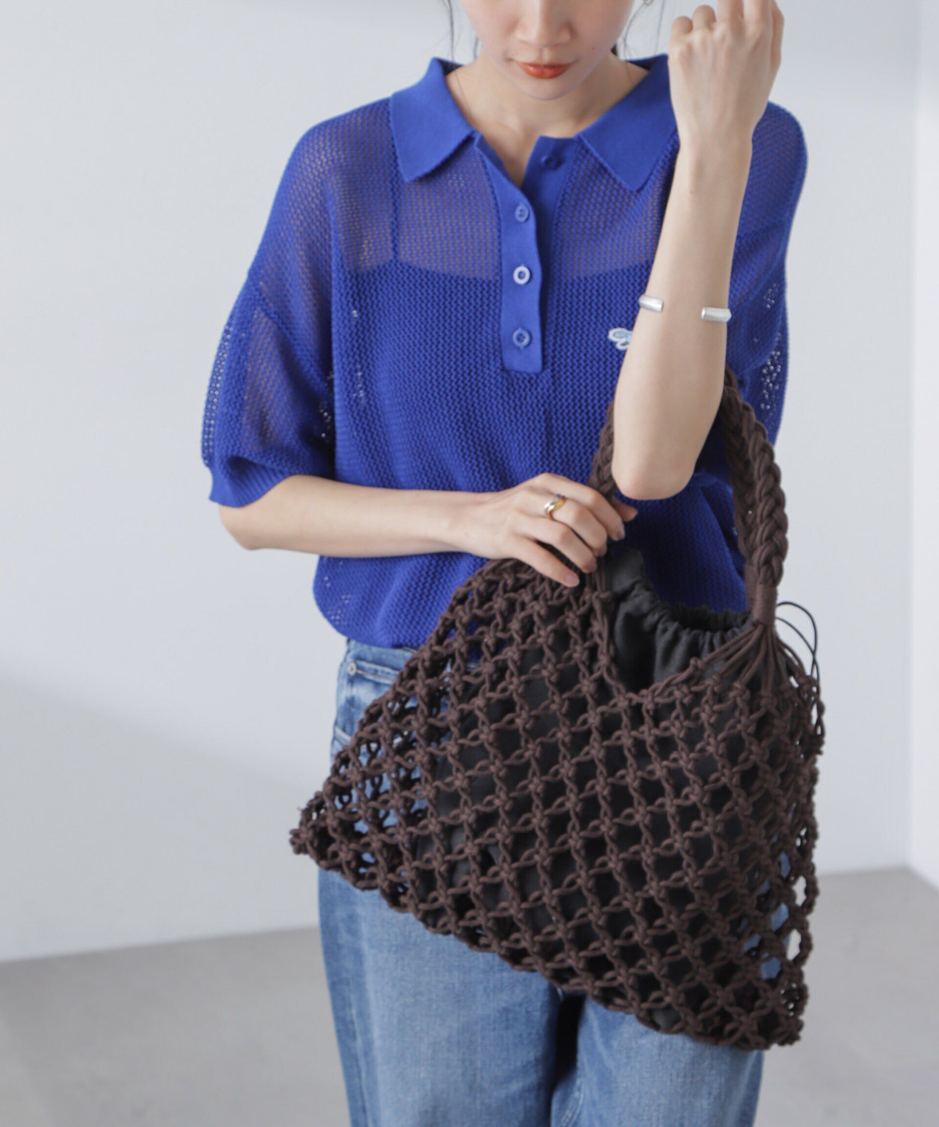 nano･universe「インポーチ付きマクラメバッグ」|ショルダー・メッセンジャー|ブラウン