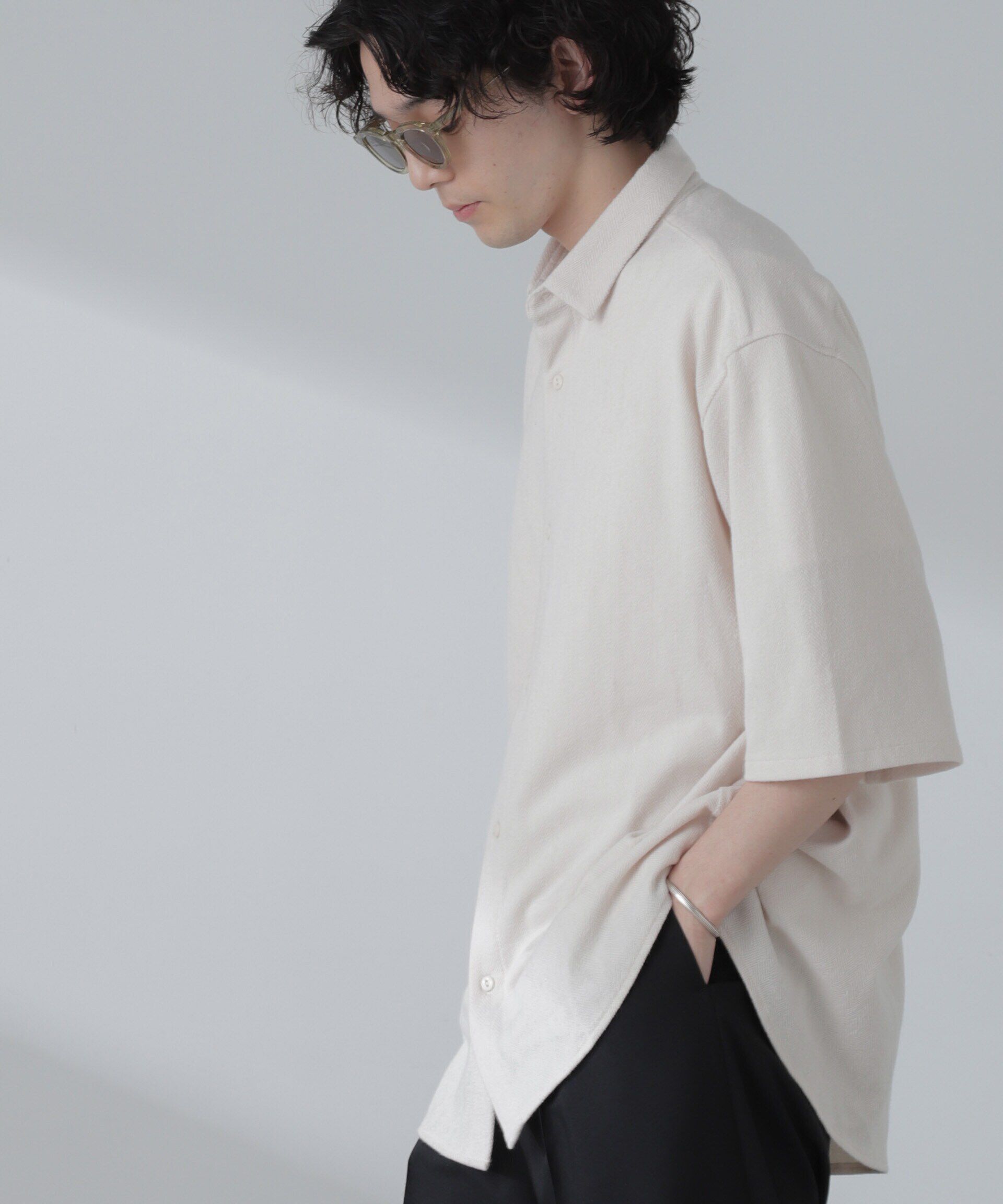 nano･universe「ヘリンボーン起毛シャツ 半袖(セットアップ可)」|シャツ・ブラウス|アイボリー7