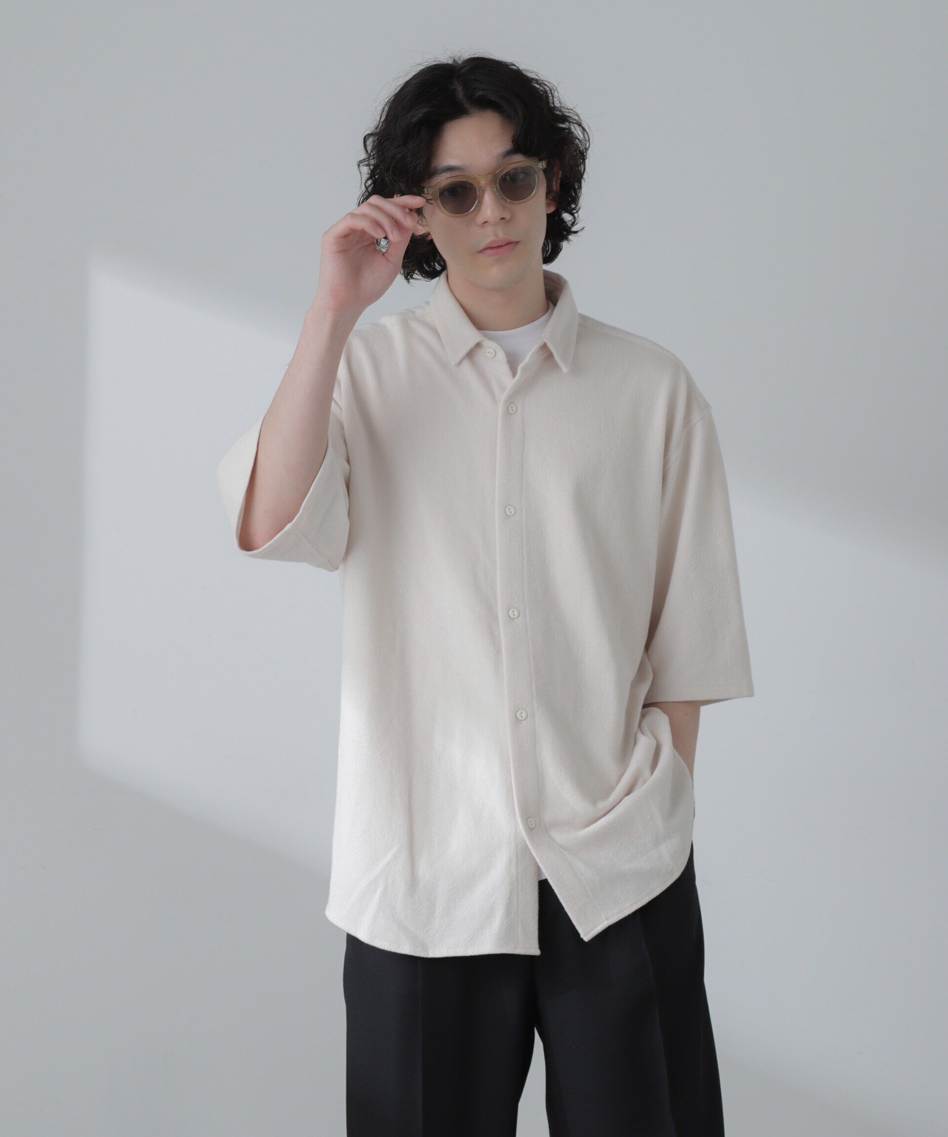 nano･universe「ヘリンボーン起毛シャツ 半袖(セットアップ可)」|シャツ・ブラウス|