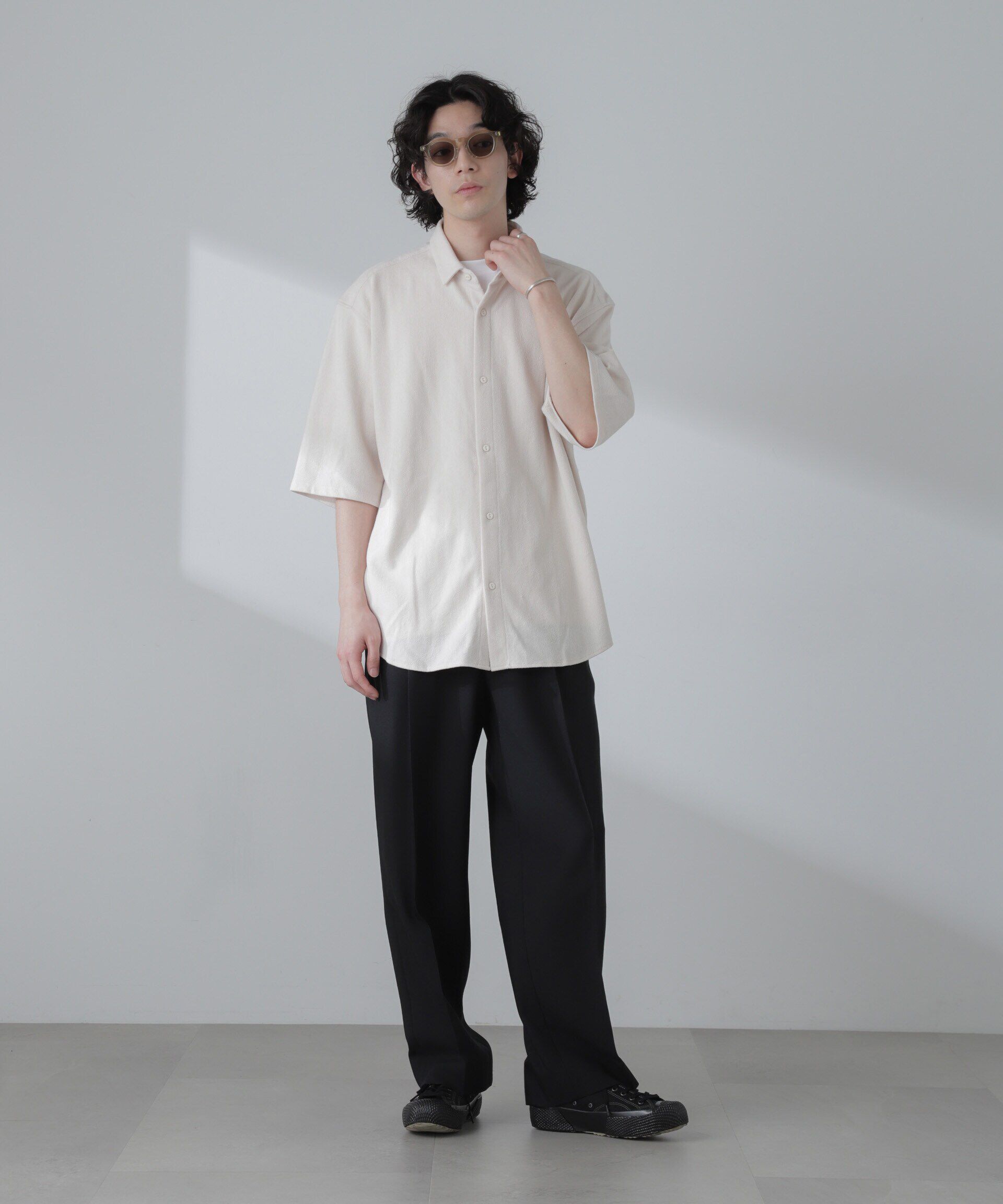 nano･universe「ヘリンボーン起毛シャツ 半袖(セットアップ可)」|シャツ・ブラウス|