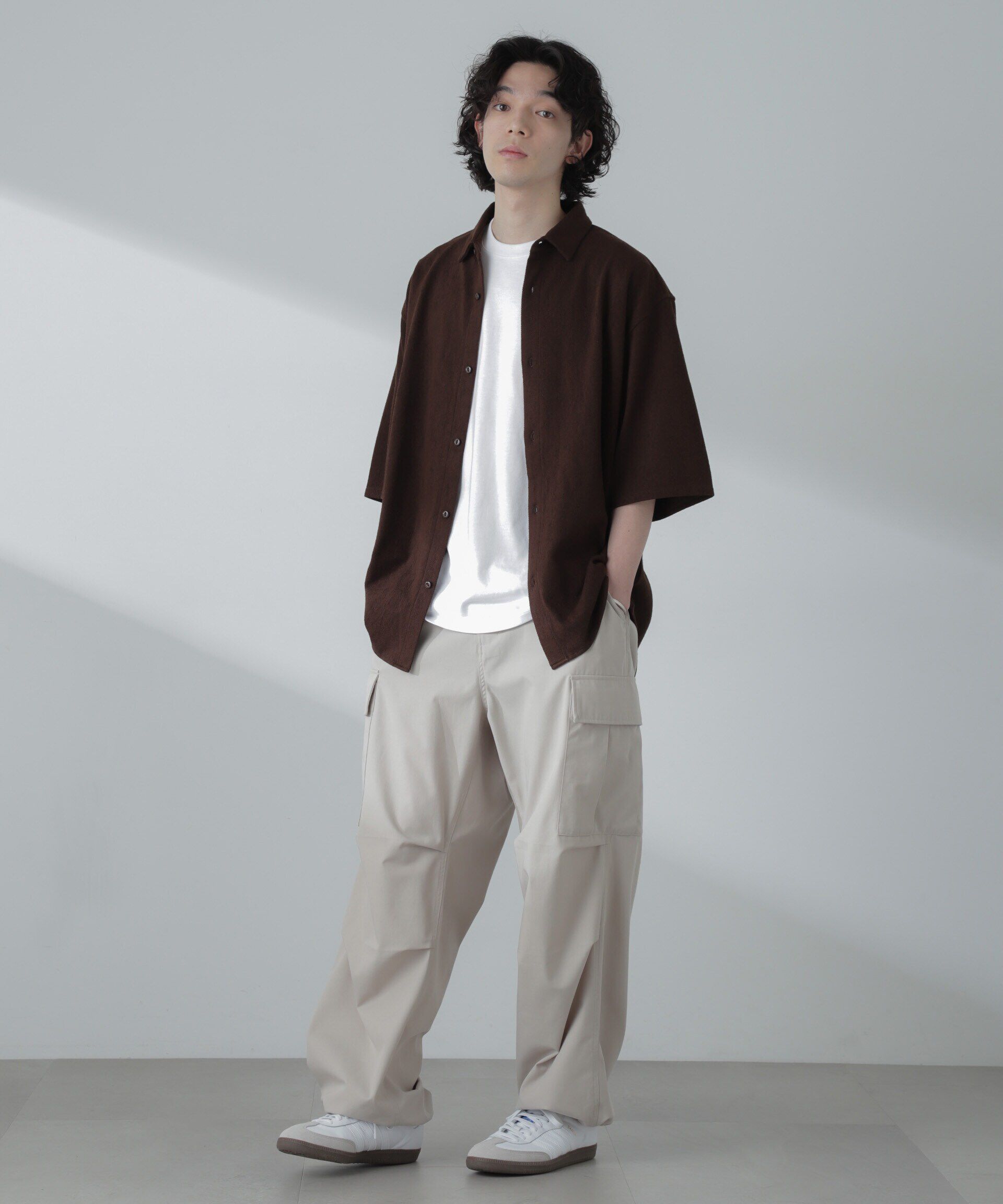 nano･universe「ヘリンボーン起毛シャツ 半袖(セットアップ可)」|シャツ・ブラウス|