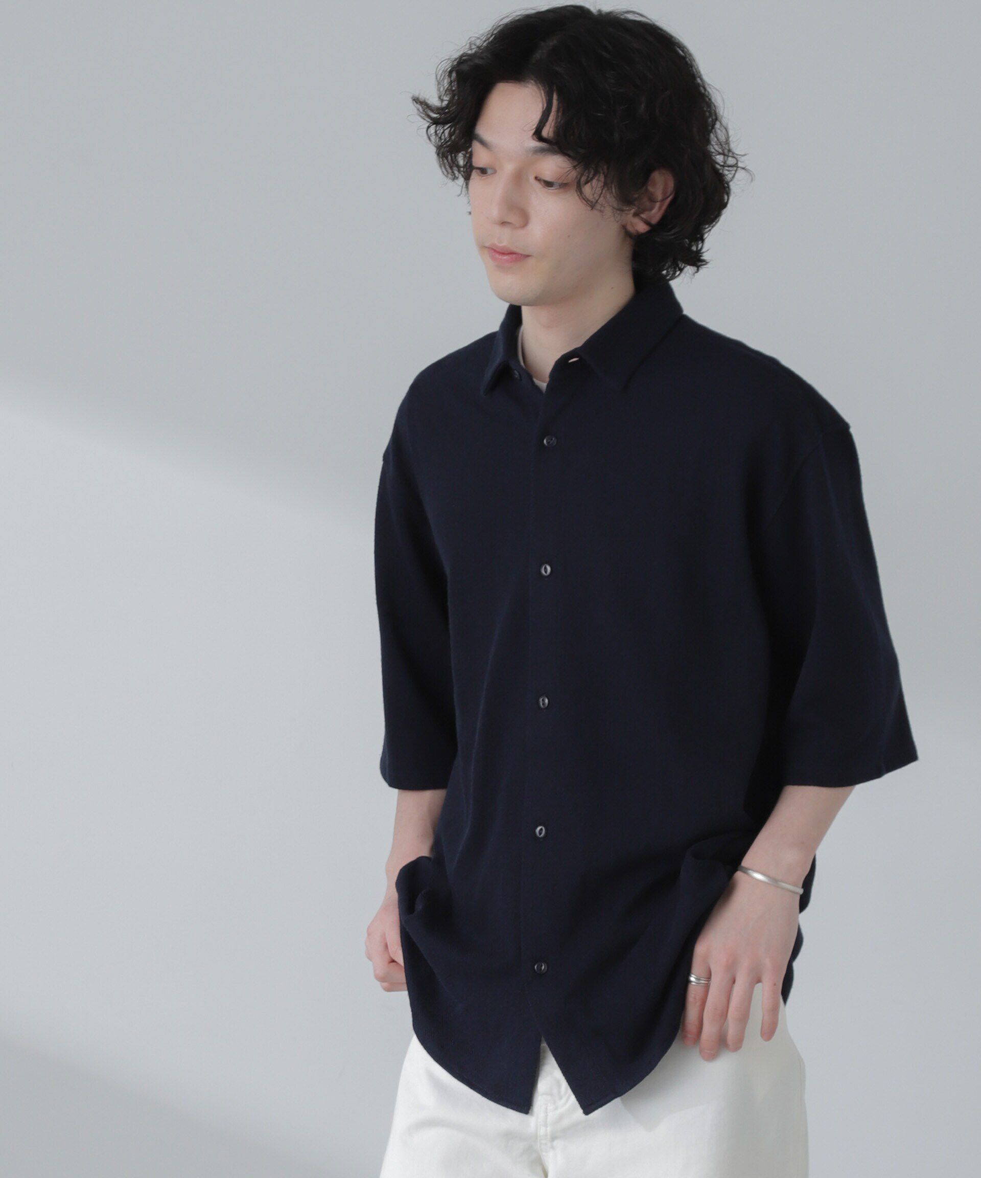 nano･universe「ヘリンボーン起毛シャツ 半袖(セットアップ可)」|シャツ・ブラウス|