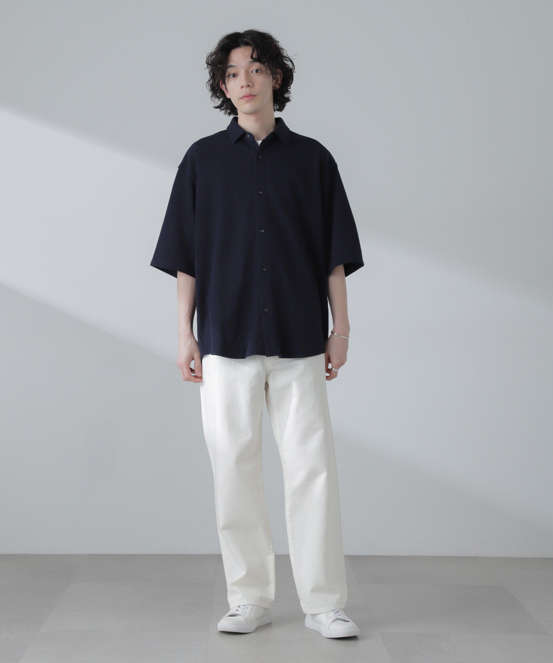 nano･universe「ヘリンボーン起毛シャツ 半袖(セットアップ可)」|シャツ・ブラウス|