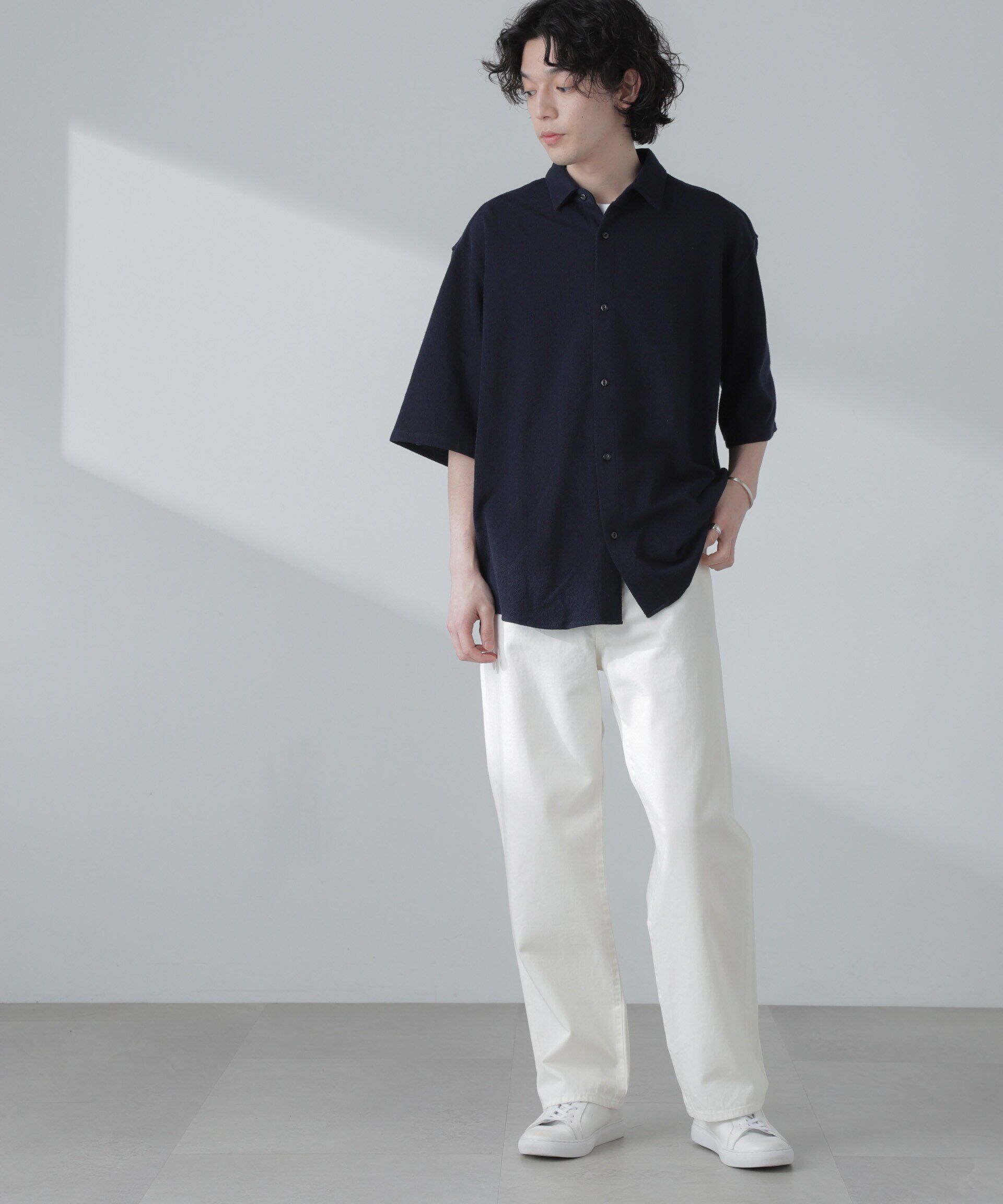 nano･universe「ヘリンボーン起毛シャツ 半袖(セットアップ可)」|シャツ・ブラウス|