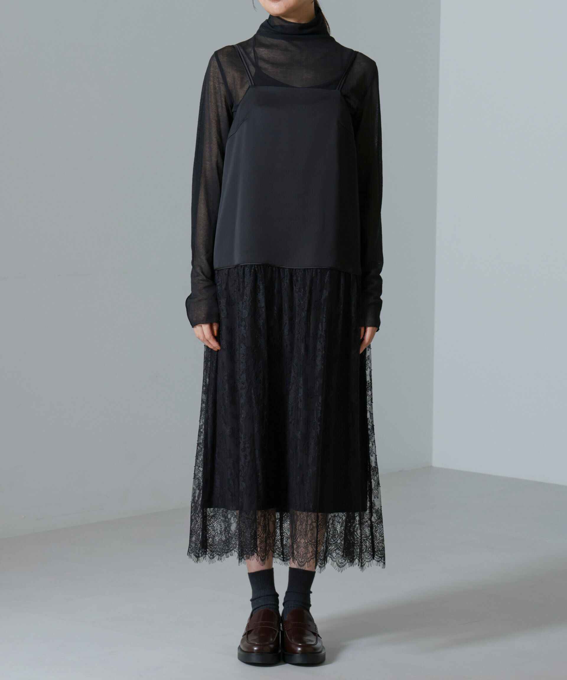 nano･universe「レース切り替えサテンキャミワンピース」|ワンピース|