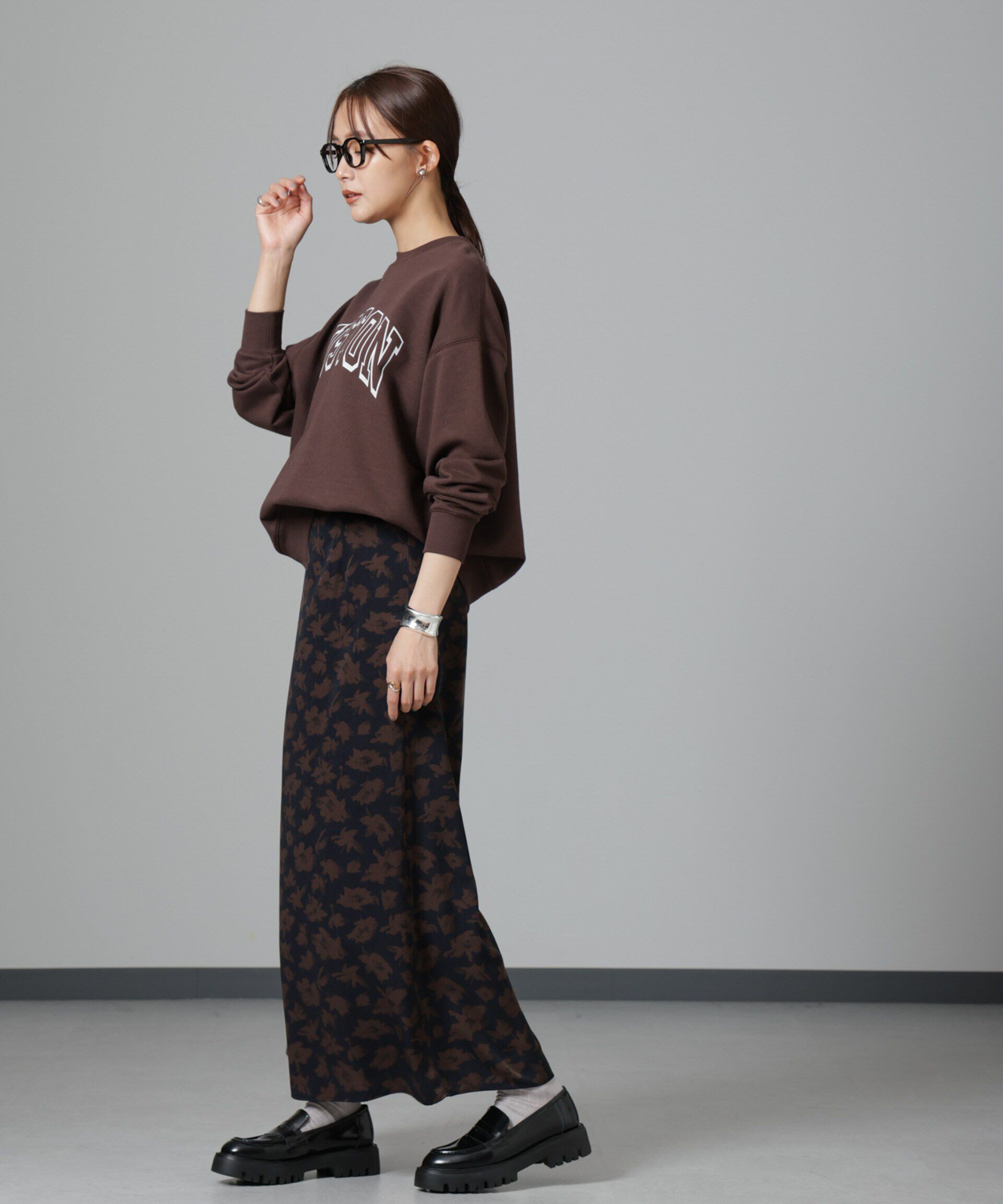 nano･universe「フラワープリントマキシスカート」|スカート|