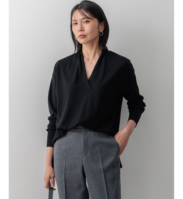 23区「【洗える】ウールテンジク Vネック ニット」|ニット・セーター|ブラック系