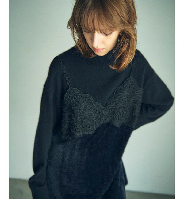 GRACE CONTINENTAL「レースビスチェニットトップ」|ニット・セーター|ブラック