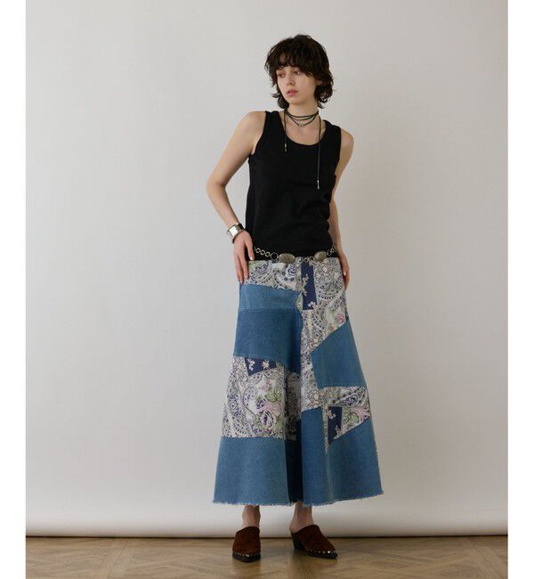 GRACE CONTINENTAL「スカーフコンビデニムスカート」|スカート|ネイビー