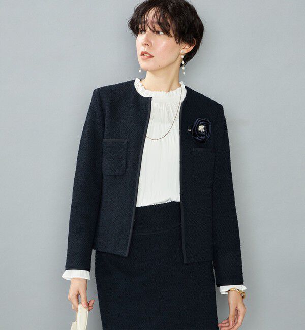 NOLLEY'S「《セットアップ対応》コンパクトインレイクルーネックジャケット」|ノーカラージャケット|