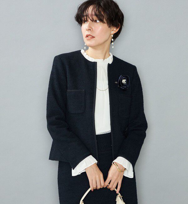 NOLLEY'S「《セットアップ対応》コンパクトインレイクルーネックジャケット」|ノーカラージャケット|