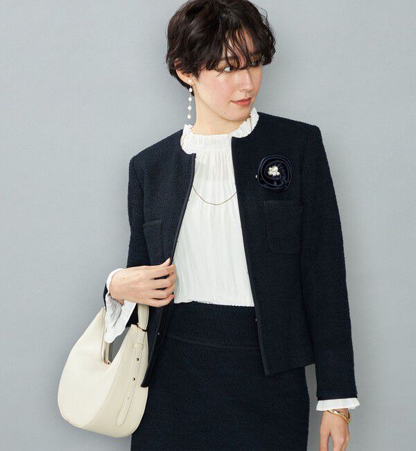 NOLLEY'S「《セットアップ対応》コンパクトインレイクルーネックジャケット」|ノーカラージャケット|