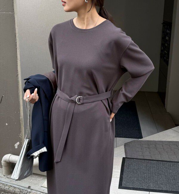 fredy emue「ジョーゼットベルト付きワンピース」|ワンピース|チャコールグレー