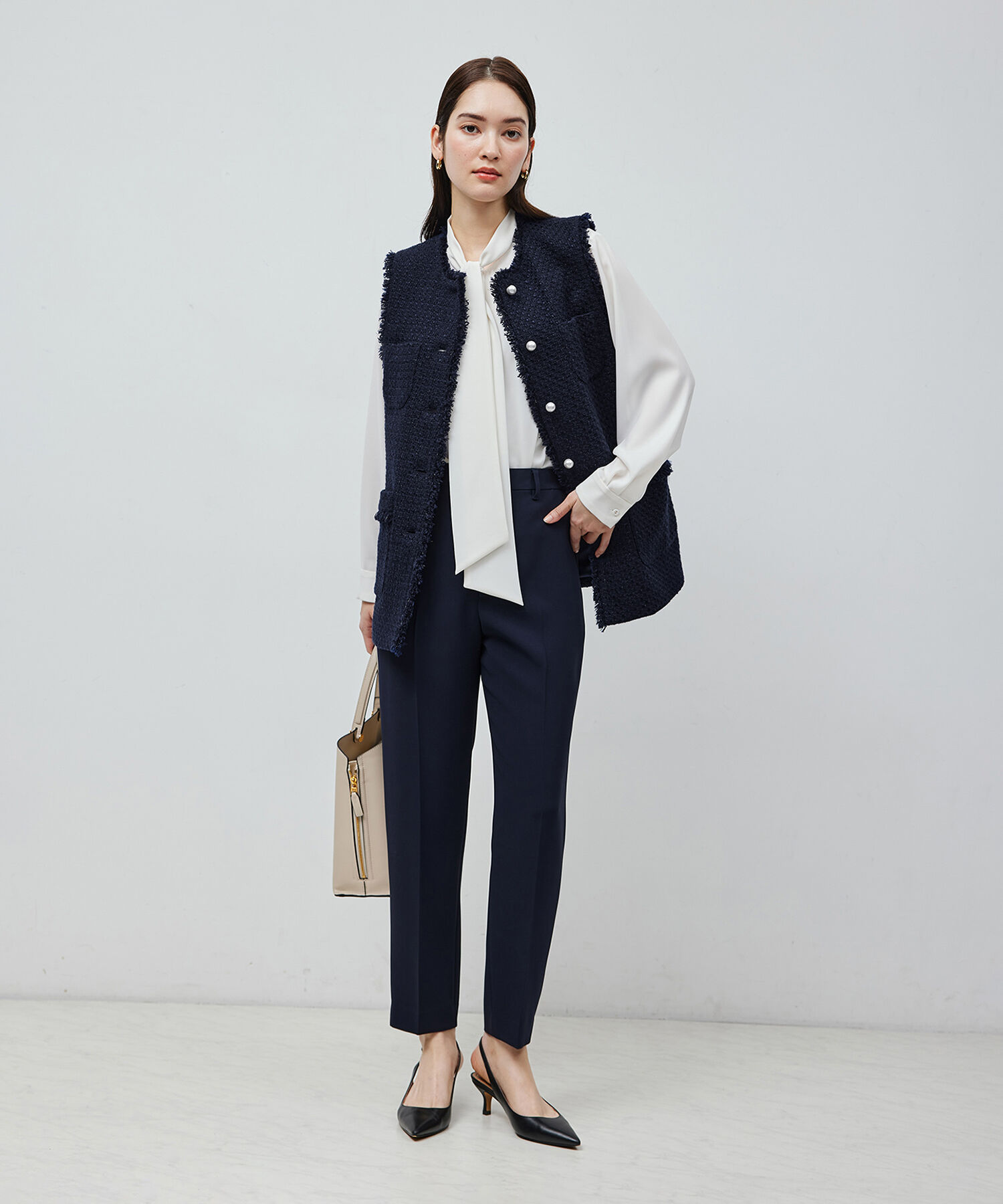 ROPE「ミックスツイード ノーカラージレベスト【セレモニー/通勤対応】」|ベスト・ジレ|