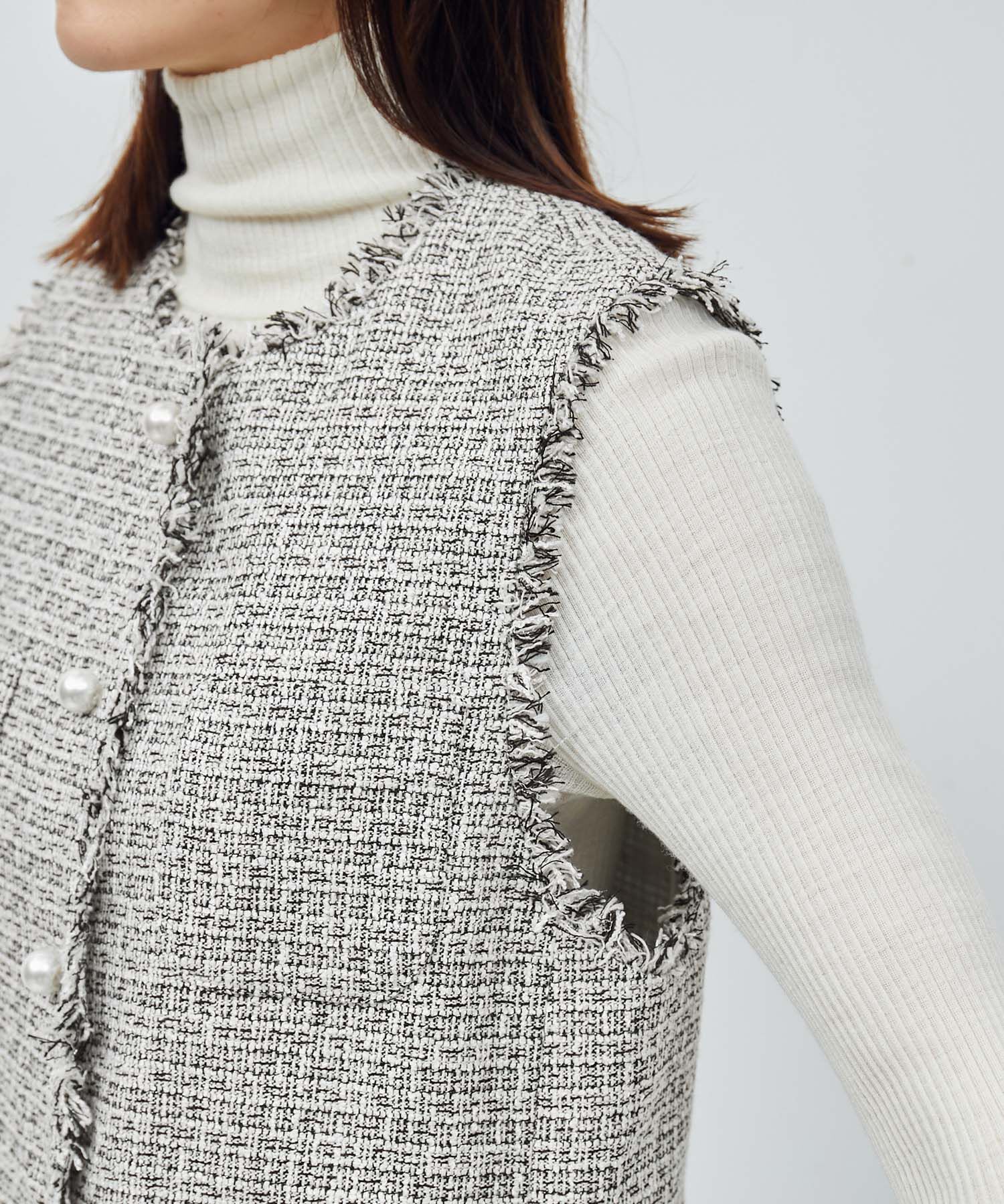 ROPE「ミックスツイード ノーカラージレベスト【セレモニー/通勤対応】」|ベスト・ジレ|