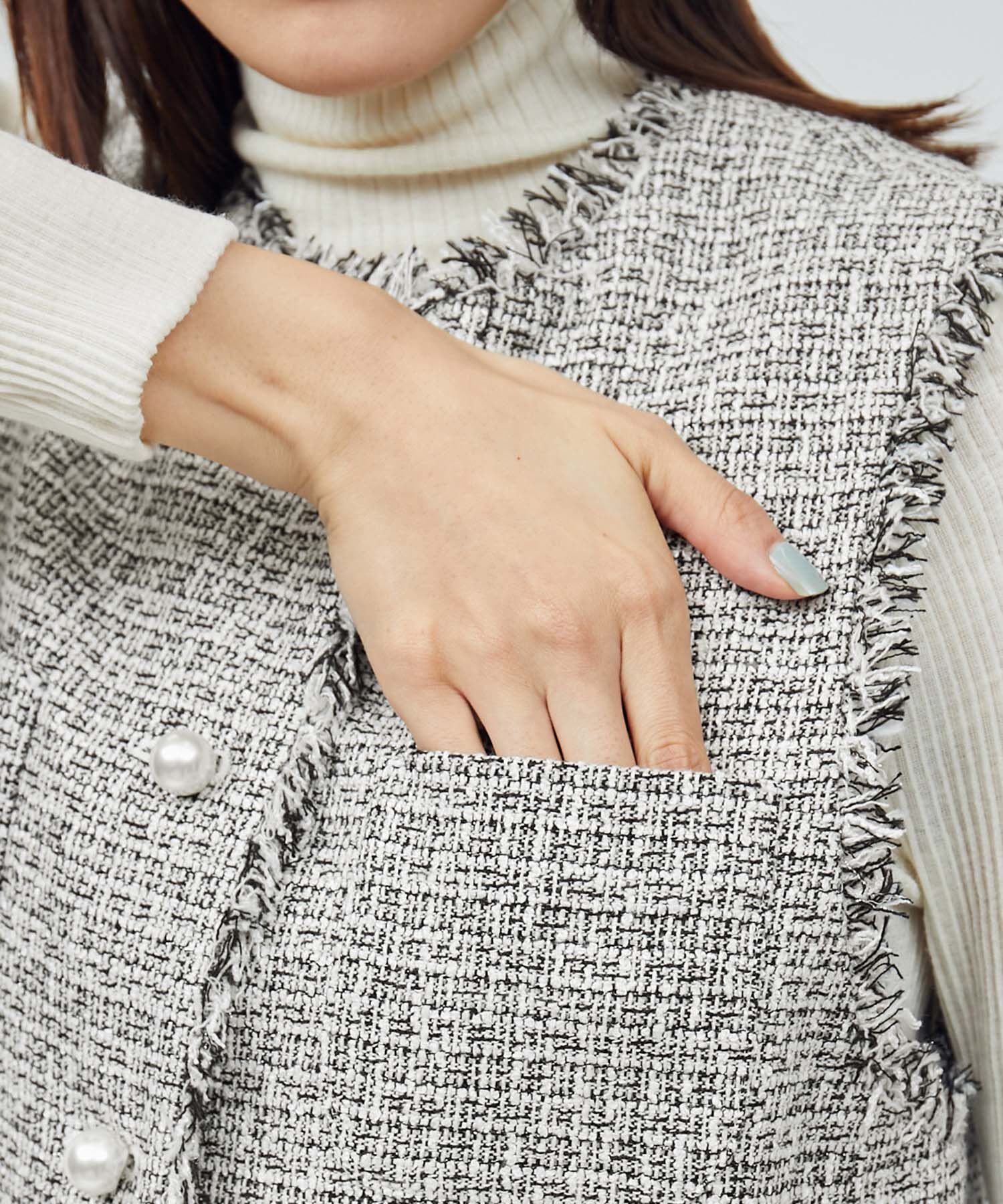 ROPE「ミックスツイード ノーカラージレベスト【セレモニー/通勤対応】」|ベスト・ジレ|