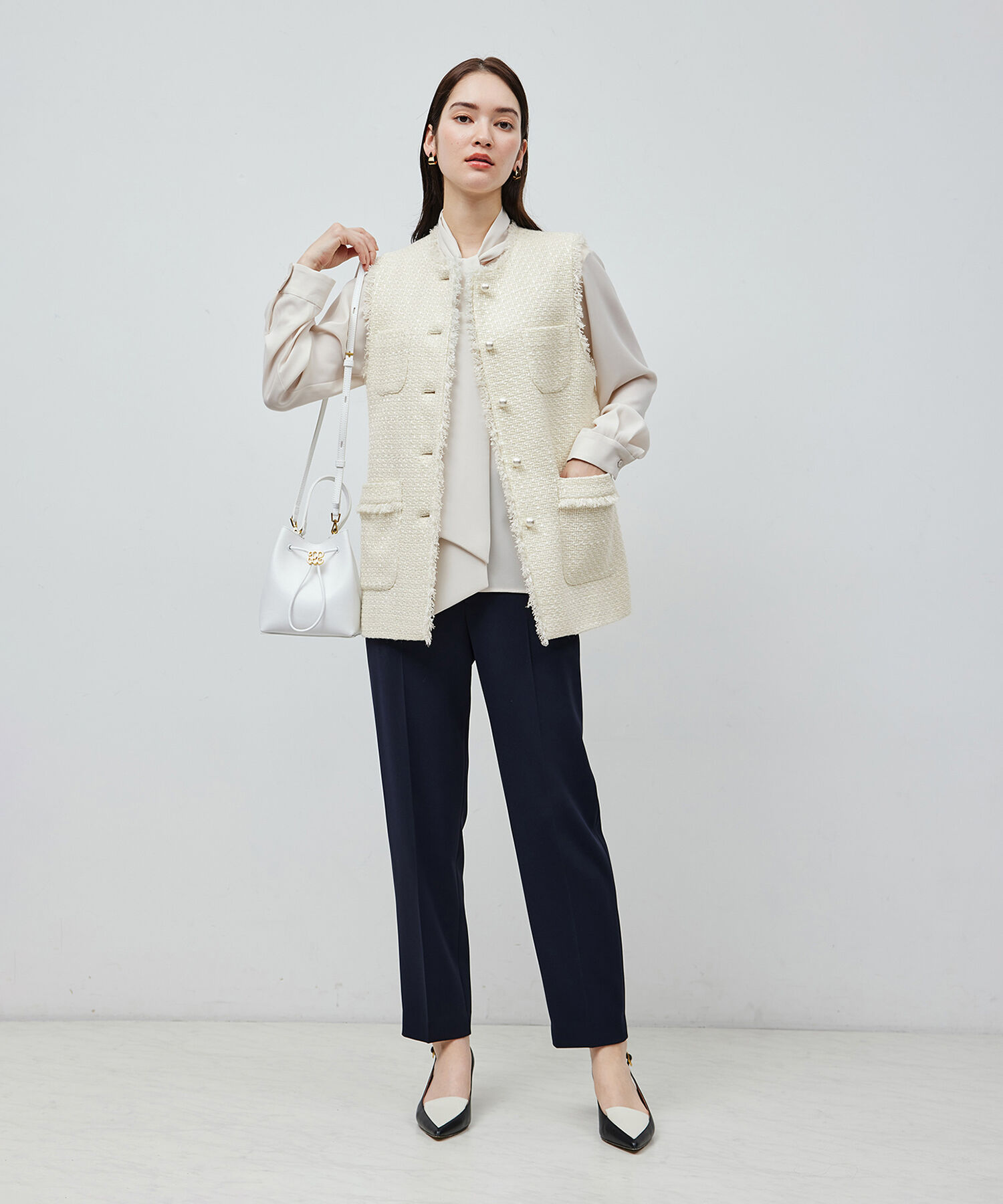 ROPE「ミックスツイード ノーカラージレベスト【セレモニー/通勤対応】」|ベスト・ジレ|