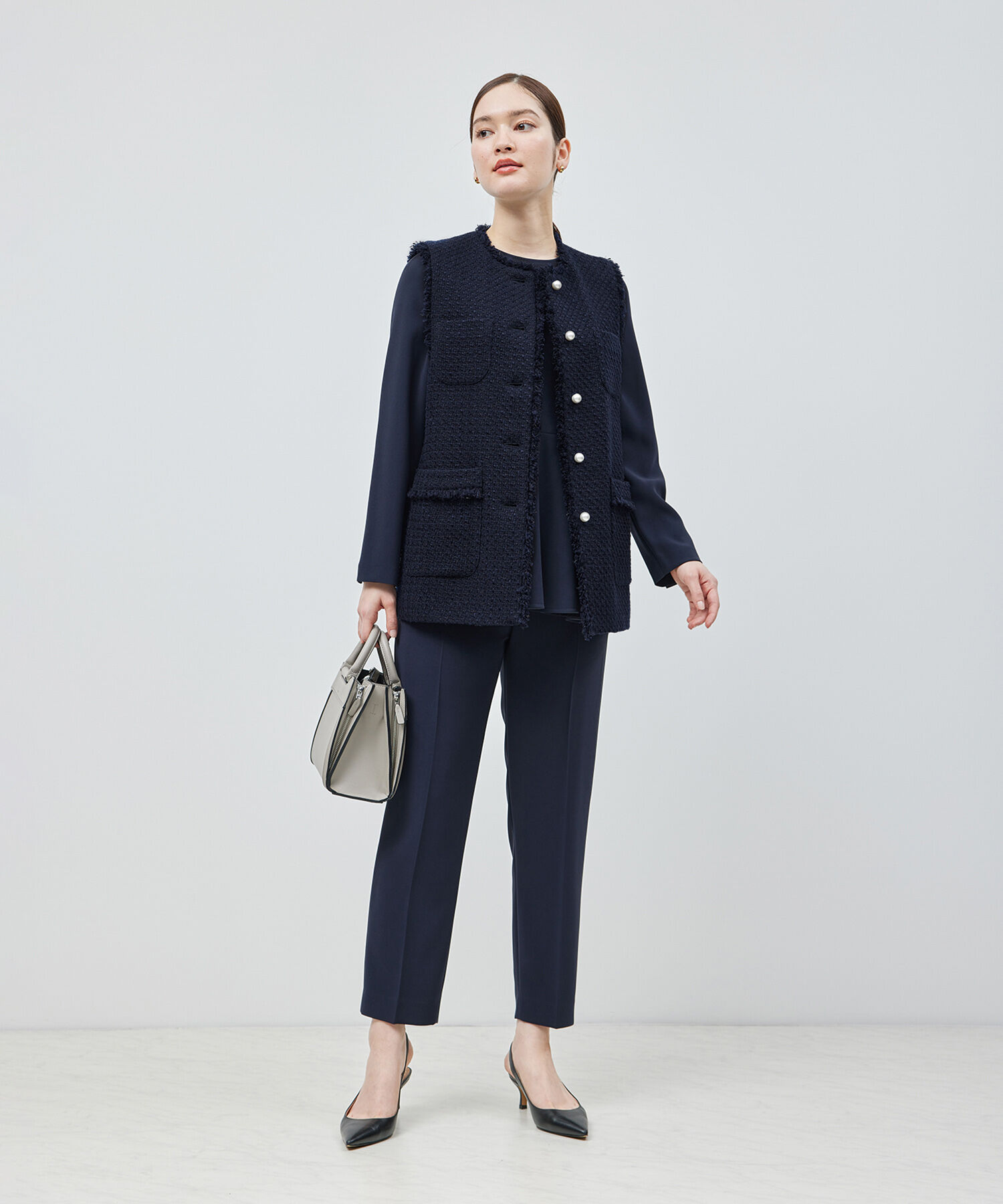 ROPE「ミックスツイード ノーカラージレベスト【セレモニー/通勤対応】」|ベスト・ジレ|