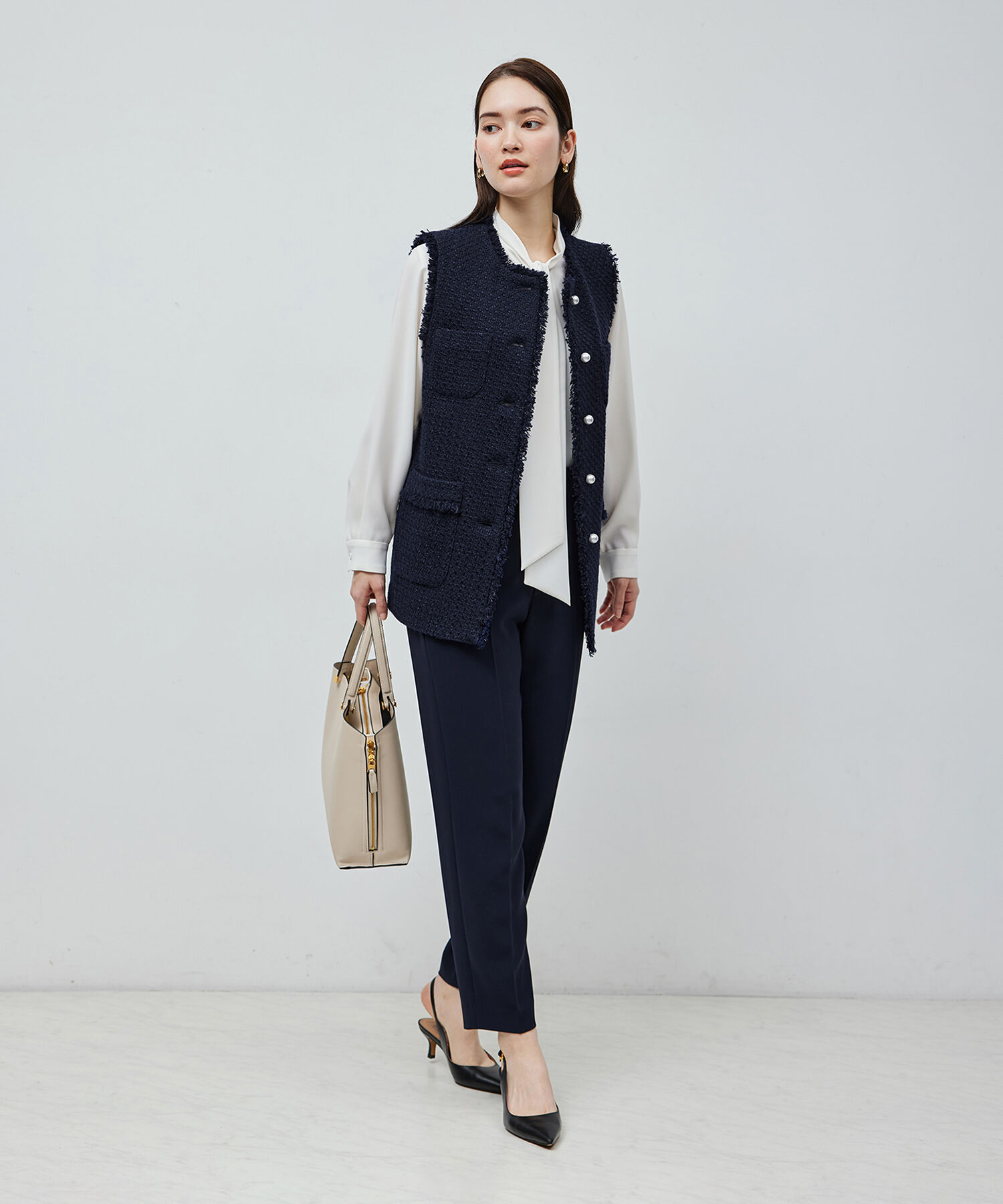 ROPE「ミックスツイード ノーカラージレベスト【セレモニー/通勤対応】」|ベスト・ジレ|