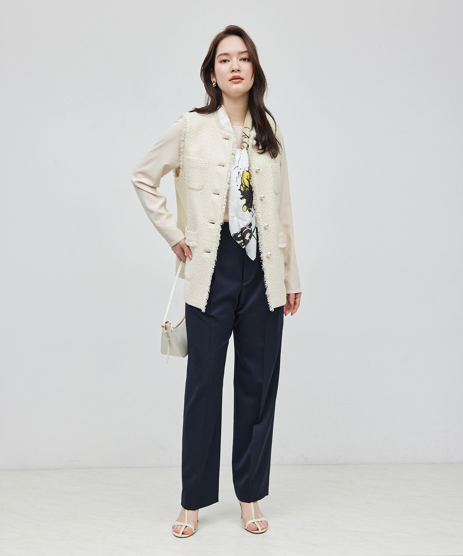 ROPE「ミックスツイード ノーカラージレベスト【セレモニー/通勤対応】」|ベスト・ジレ|