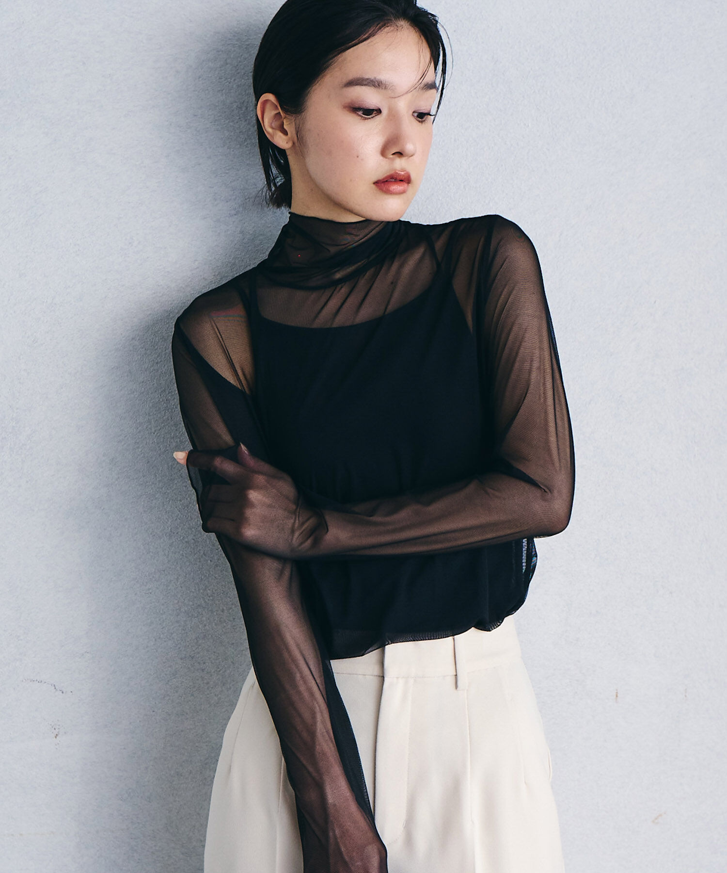 VIS「【程よい透け感】チェック＆花柄＆無地シアーインナー」|Tシャツ・カットソー|