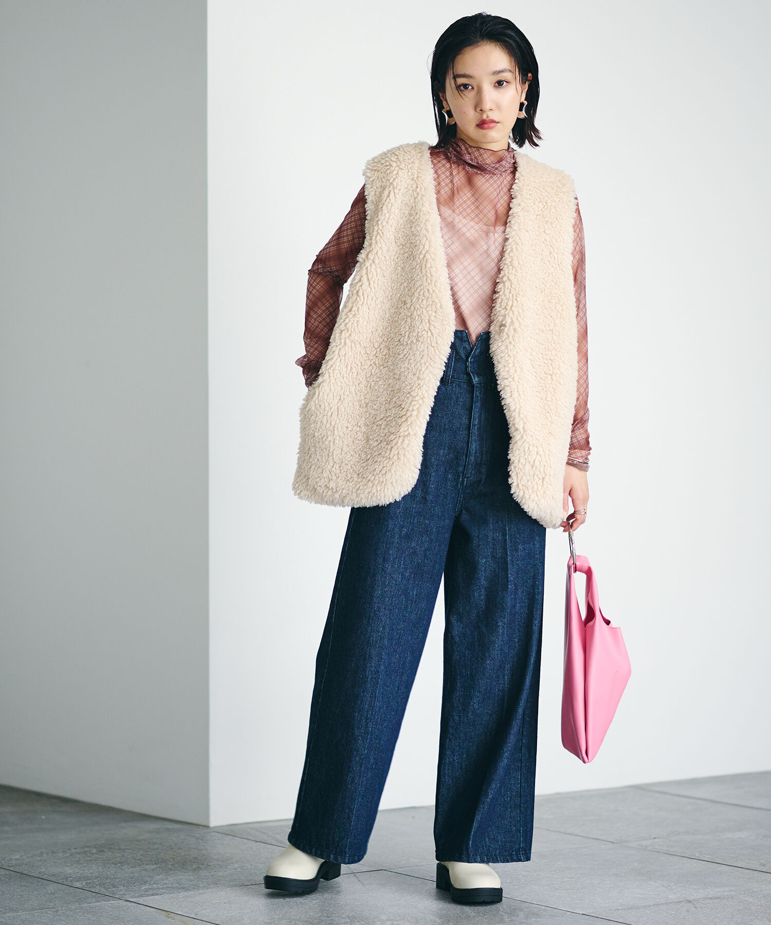 VIS「【程よい透け感】チェック＆花柄＆無地シアーインナー」|Tシャツ・カットソー|