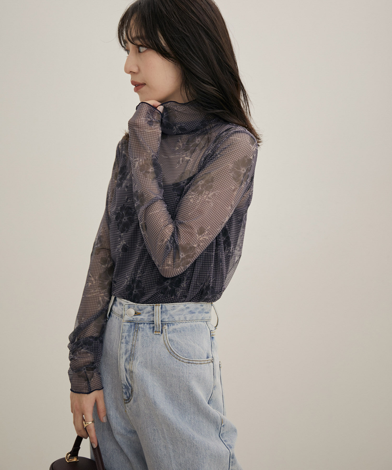 VIS「【程よい透け感】チェック＆花柄＆無地シアーインナー」|Tシャツ・カットソー|