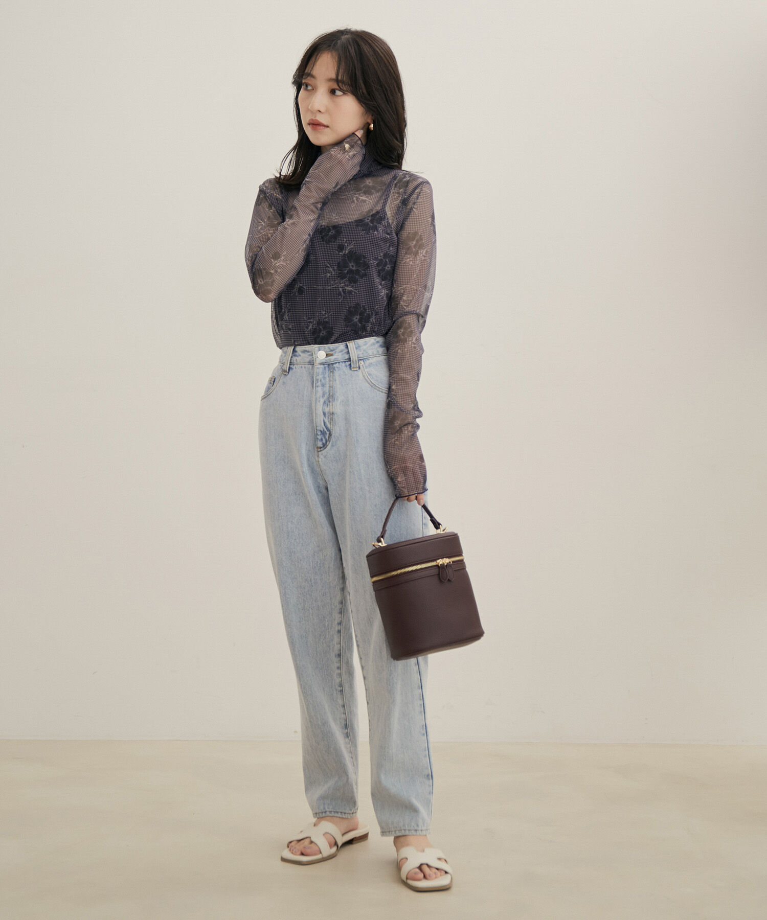 VIS「【程よい透け感】チェック＆花柄＆無地シアーインナー」|Tシャツ・カットソー|