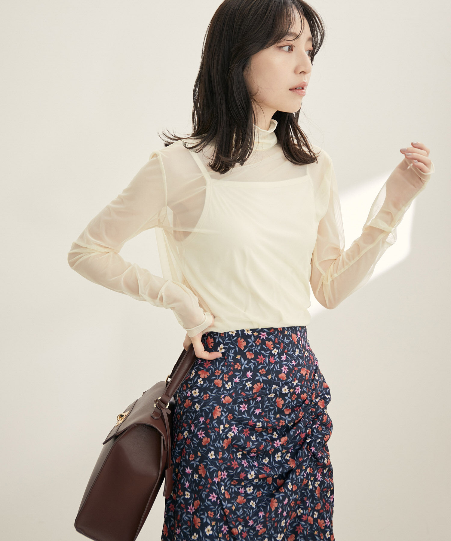 VIS「【程よい透け感】チェック＆花柄＆無地シアーインナー」|Tシャツ・カットソー|