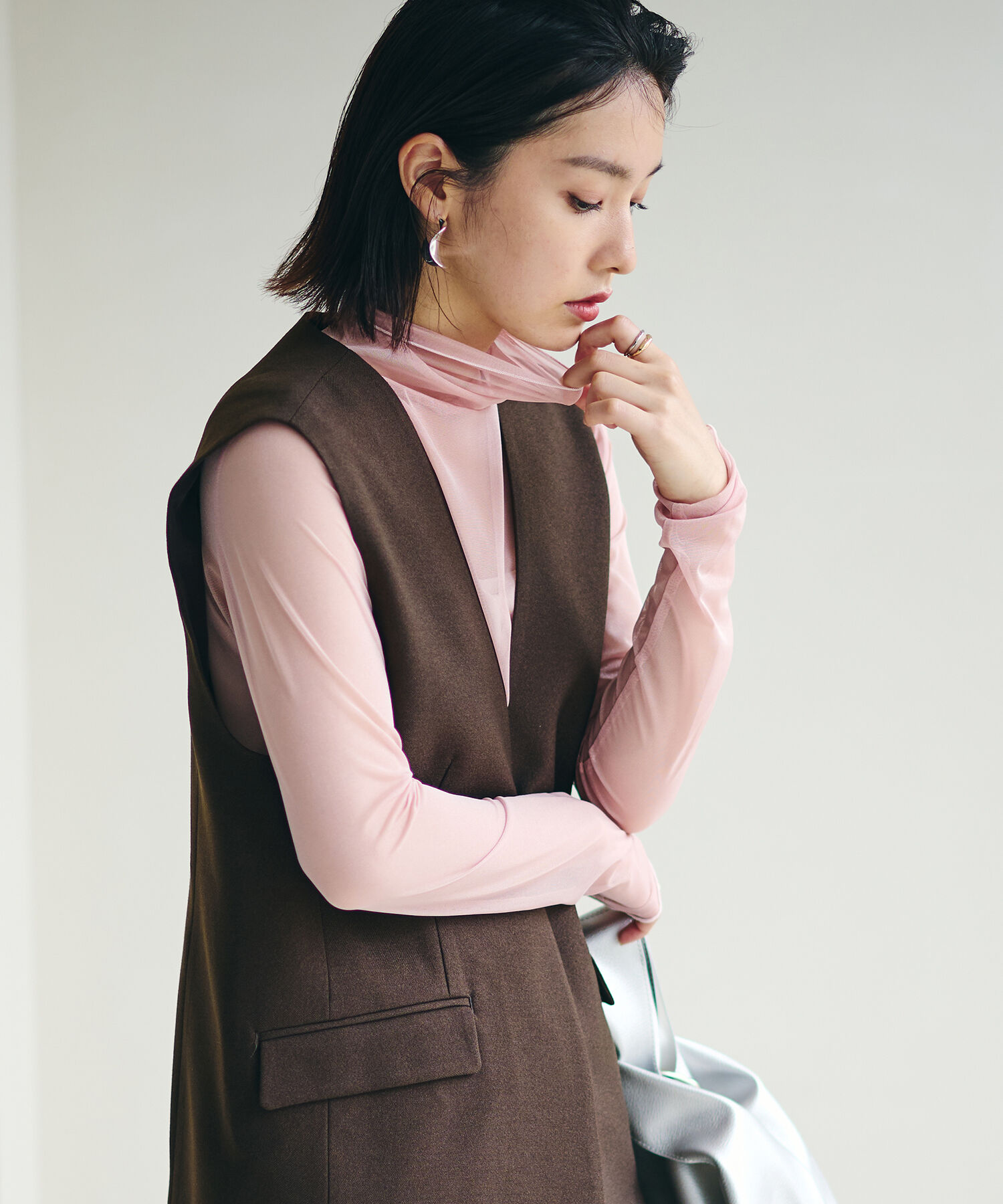 VIS「【程よい透け感】チェック＆花柄＆無地シアーインナー」|Tシャツ・カットソー|ピンク(63)