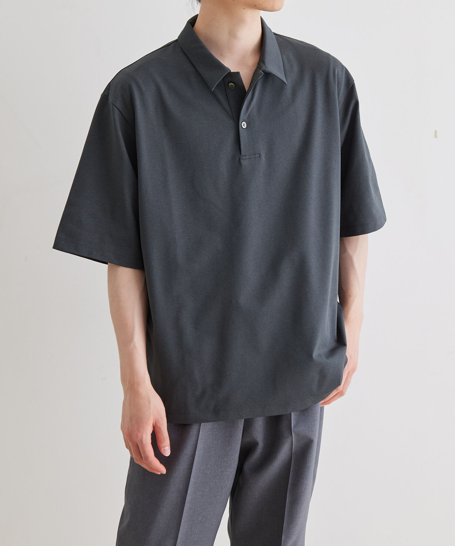 ADAM ET ROPE'「ボックスシルエット ジャージー ポロシャツ / イージーケア / ユニセックス / 吸水速乾」|ポロシャツ|ダークグリーン(31)