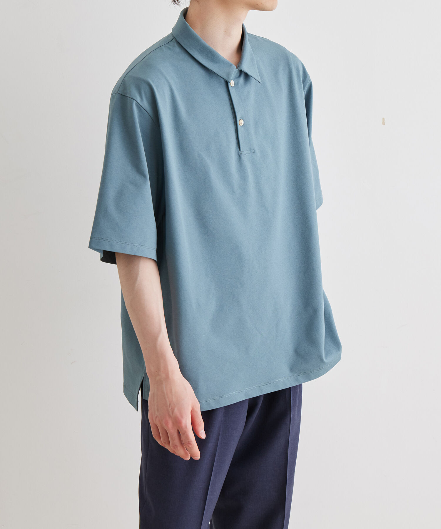 ADAM ET ROPE'「ボックスシルエット ジャージー ポロシャツ / イージーケア / ユニセックス / 吸水速乾」|ポロシャツ|ブルー系(45)