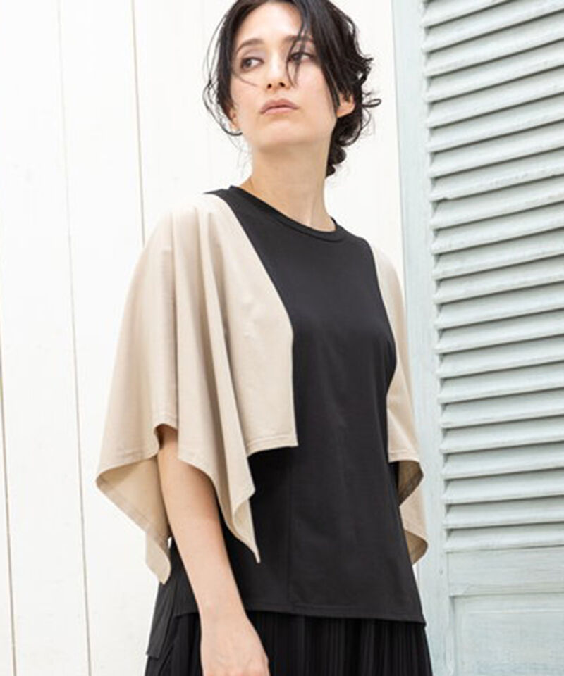  「ケープスリーブTシャツ」|Tシャツ・カットソー|BEIGE X BLACK