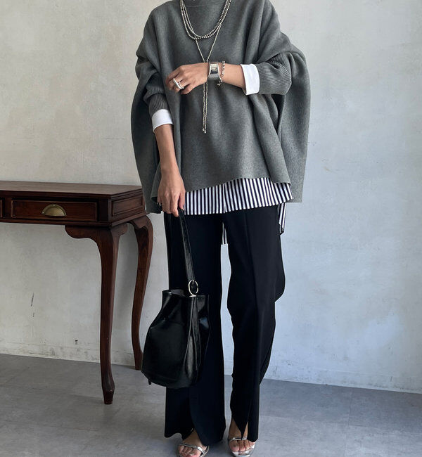  「【新色追加/チクチクしないニット】ポンチョニット」|ニット・セーター|