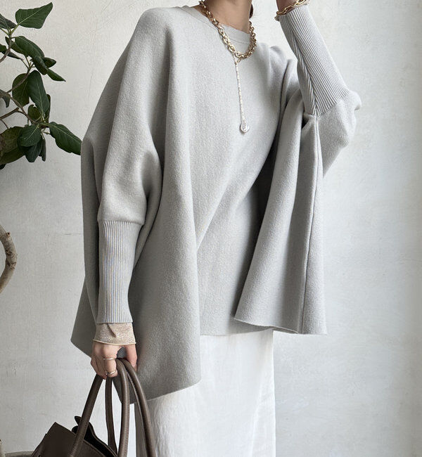  「【新色追加/チクチクしないニット】ポンチョニット」|ニット・セーター|ライトグレー