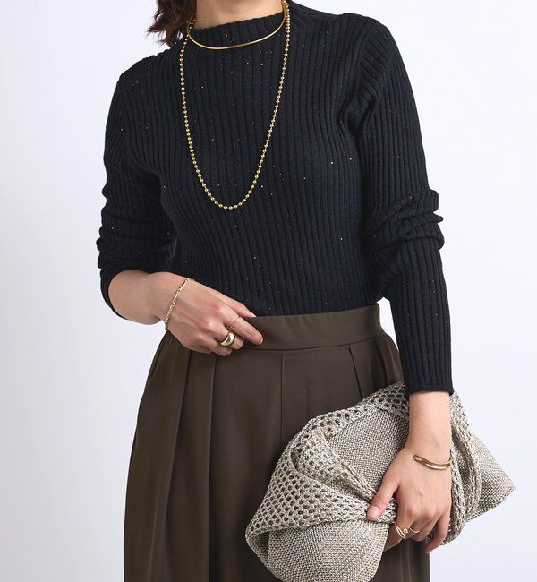  「《大人カジュアルに◎さりげない輝き》プチスパンコールリブニット」|シャツ・ブラウス|ブラック